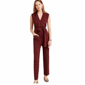 NWT Anthropologie Brielle Orange Plaid Jumpsuit